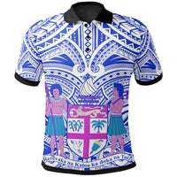 Fiji All Over Polo Shirt FiJi Coat Of Arm (Blue) Unisex Green - Polynesian Pride