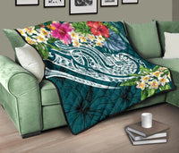 Tahiti Polynesian Premium Quilt - Summer Plumeria (Turquoise) - Polynesian Pride