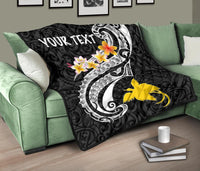 Papua New Guinea Custom Personalised Premium Quilt - PNG Seal Polynesian Patterns Plumeria (Black) - Polynesian Pride