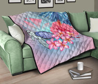 Hawaii Map Kanaka Turtle Galaxy Night Plumeria Hibiscus Premium Quilt - Polynesian Pride