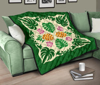 Hawaiian Pineapple Hibiscus Pattern Premium Quilt - Burgundy - Argu Style - AH - Polynesian Pride