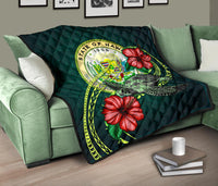 Hawaii Polynesian Premium Quilt - Green Turtle Hibiscus - Polynesian Pride