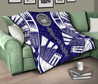American Samoa Premium Quilt - American Samoa Seal Polynesian White Tattoo (BLue) - Polynesian Pride