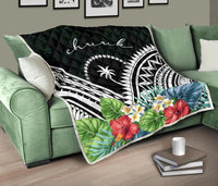 Chuuk Premium Quilt - Chuuk Coat of Arms & Polynesian Tropical Flowers White - Polynesian Pride