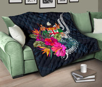 Fiji Polynesian Premium Quilt - Tropical Flower Blue - Polynesian Pride