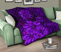 Hawaiian Map Hibiscus Turtle Vintage Polynesian Premium Quilt Purple - Polynesian Pride