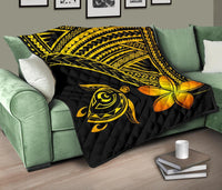 Hawaii Quilt - Hawaii Turtle Plumeria Quilt Yellow - Polynesian Pride