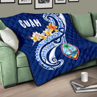Guam Premium Quilt - Guam Seal Polynesian Patterns Plumeria (Blue) Blue - Polynesian Pride