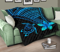 Hawaii Quilt - Hawaii Turtle Plumeria Quilt Blue - Polynesian Pride
