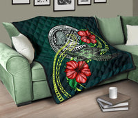 American Samoa Polynesian Premium Quilt - Green Turtle Hibiscus - Polynesian Pride