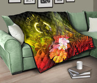 Vanuatu Premium Quilt - Humpback Whale with Tropical Flowers (Yellow) - Polynesian Pride