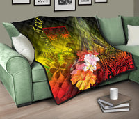 Fiji Custom Personalised Premium Quilt - Humpback Whale with Tropical Flowers (Yellow) - Polynesian Pride