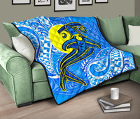 Palau Polynesian Premium Quilt - Palau Flag with Polynesian Tattoo - Polynesian Pride