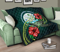 Marshall Polynesian Premium Quilt - Green Turtle Hibiscus - Polynesian Pride