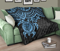 Fiji Polynesian Premium Quilt - Fiji Flag & Blue Turtle Hibiscus - Polynesian Pride