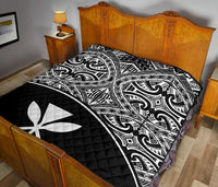 Hawaii Polynesian Premium Quilt - White Kanaka Maoli Curve Version - Polynesian Pride