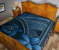 Hawaii Quilt - Hawaii Turtle Plumeria Quilt Aegean Blue - Polynesian Pride