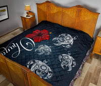 Hawaii Ohana Turtle Hibiscus Galaxy Premium Quilt - Polynesian Pride
