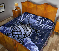 Hawaii Turtle Hibiscus Blue Premium Quilt - Hac Style - AH - Polynesian Pride
