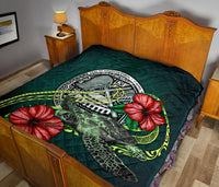 American Samoa Polynesian Premium Quilt - Green Turtle Hibiscus - Polynesian Pride