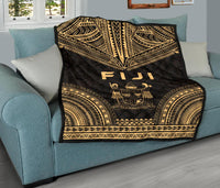 Fiji Premium Quilt - Fiji Coat Of Arms Polynesian Chief Gold Version - Polynesian Pride