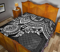 Fiji Polynesian Premium Quilt - Fiji Flag & White Turtle Hibiscus - Polynesian Pride