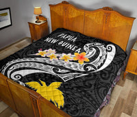 Papua New Guinea Premium Quilt - PNG Seal Polynesian Patterns Plumeria (Black) - Polynesian Pride