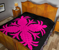 Hawaiian Premium Quilt Royal Pattern - Black And Pink - A2 Style - Polynesian Pride