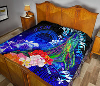 Federated States of Micronesia Premium Quilts - Humpback Whale with Tropical Flowers (Blue) - Polynesian Pride