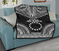 Cook Islands Premium Quilt - Cook Islands Flag Polynesian Chief Black Version - Polynesian Pride
