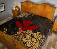 Hawaii Premium Quilt - Red Kanaka Maoli & Yellow Hibiscus Style - Polynesian Pride