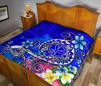 Hawaii Premium Quilt - Turtle Plumeria Polynesian Tattoo Blue Color - Polynesian Pride