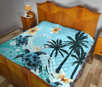 Cook Islands Premium Quilt - Blue Turtle Hibiscus - Polynesian Pride