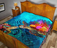 Hawaii Polynesian Premium Quilt - Sea Turtle Coral Treasure - Polynesian Pride