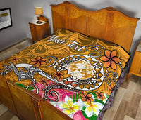 Tonga Custom Personalised Premium Quilt - Turtle Plumeria (Gold) - Polynesian Pride