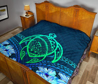 Hawaii Turtle Hibiscus Premium Quilt - Choco Style - Polynesian Pride