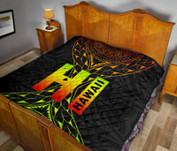 Hawaii Polynesian Quilt - Hawaii Map Reggae Color Version - Polynesian Pride