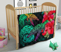 Hawaii Turtle Wave Hibiscus Premium Quilt - Unia Style - Polynesian Pride