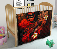 Guam Polynesian Premium Quilt - Plumeria Flowers And Waves - Polynesian Pride