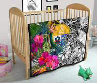 Nauru Premium Quilt White - Turtle Plumeria Banana Leaf Crest - Polynesian Pride