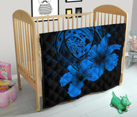 Hawaii Hibiscus Premium Quilt - Turtle Map - Traffic Blue - Polynesian Pride