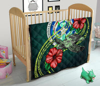 Northern Mariana Islands Polynesian Premium Quilt - Green Turtle Hibiscus - Polynesian Pride