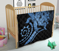 Hawaii Turtle Hibiscus Polynesian Vintage Premium Quilt - Pastel Blue - Polynesian Pride