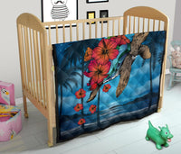 Hawaii Turtle Kanaka Hibiscus Stary Night Premium Quilt - Polynesian Pride