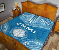 Northern Mariana Islands Premium Quilt - CNMI Seal Polynesian Chief Light Blue Version - Polynesian Pride