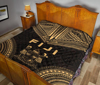 Fiji Premium Quilt - Fiji Coat Of Arms Polynesian Chief Gold Version - Polynesian Pride