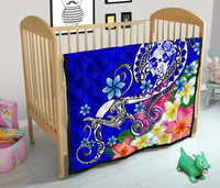 Tonga Premium Quilt - Turtle Plumeria (Blue) - Polynesian Pride