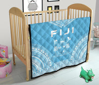 Fiji Premium Quilt - Fiji Coat Of Arms Polynesian Chief Light Blue Version - Polynesian Pride