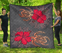 Hawaii Turtle Hibiscus Polynesian Premium Quilt - Khoi Style - AH Gray - Polynesian Pride