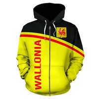 Wallonia All Over Zip up Hoodie Curve Style Unisex Black - Polynesian Pride